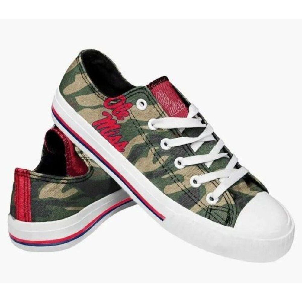 FOCO Ole Miss Womens NCAA College Team Logo Low Top Camo Canvas Sneakers, Size 9